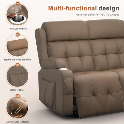 Loveseat Recliner Sofa, Home Theater Seating with Massage, Reclining Loveseats with Console, Wall Hugger RV Couch Movie Theater Chairs, RV Furniture Sofas with USB, Cup Holders, Drawer for Gaming Room