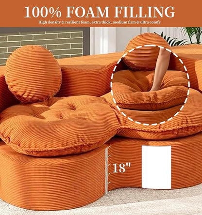 75” Full Size Convertible Sleeper Sofa Bed, Boneless Folding Futon Loveseat Sofa with 2 Pillows, High Density Foam Compressed Foldable Guest Couch for Living Room Apartment (Orange Corduroy)