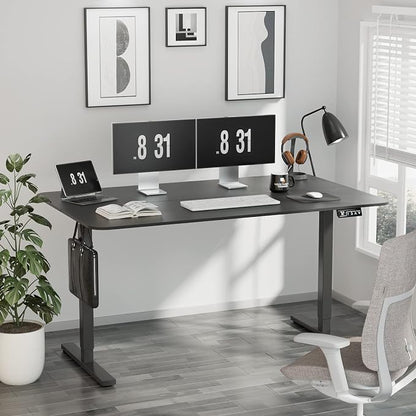 YESHOMY Height Adjustable Electric Standing Desk, 55 inch Computer Table, Home Office Workstation, Black Leg/Black Top