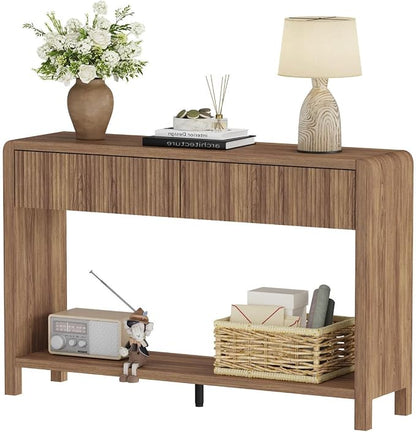 FATORRI Console Sofa Table for Entryway, 47.2 inch Wood Foyer Tables for Living Room, Farmhouse Couch Table behinde Sofa with 2 Drawers for Hallway Storage (Walnut)