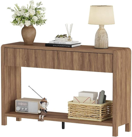 FATORRI Console Sofa Table for Entryway, 47.2 inch Wood Foyer Tables for Living Room, Farmhouse Couch Table behinde Sofa with 2 Drawers for Hallway Storage (Walnut)