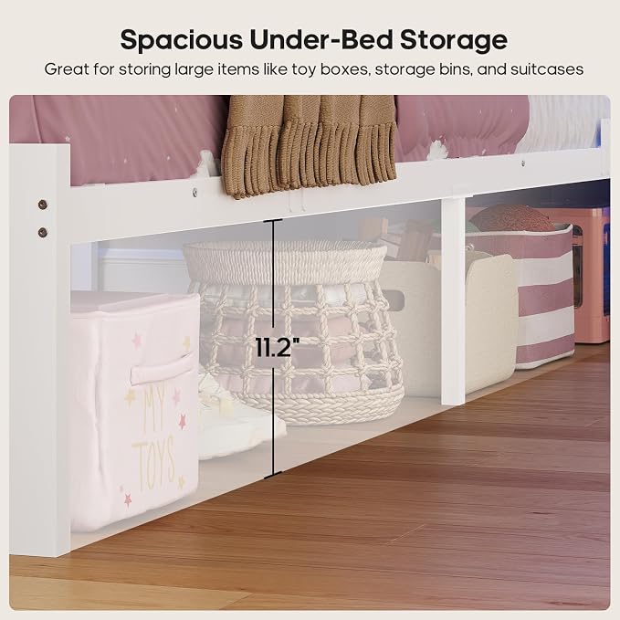 BTHFST Bunk Bed Twin Over Twin with 14 Storage Drawers & Bookshelf, Twin Bunk Beds with RGB LED Lights & Metal Grid Panel, Metal Bunk Beds for Kids with Safety Guardrails & Ladder, White