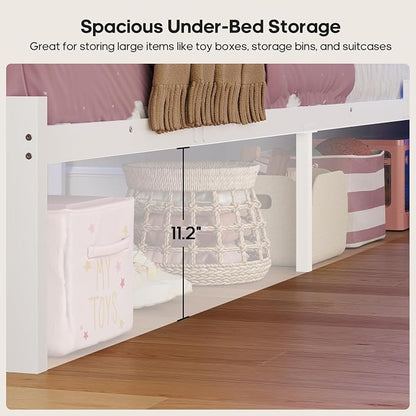 BTHFST Bunk Bed Twin Over Twin with 14 Storage Drawers & Bookshelf, Twin Bunk Beds with RGB LED Lights & Metal Grid Panel, Metal Bunk Beds for Kids with Safety Guardrails & Ladder, White