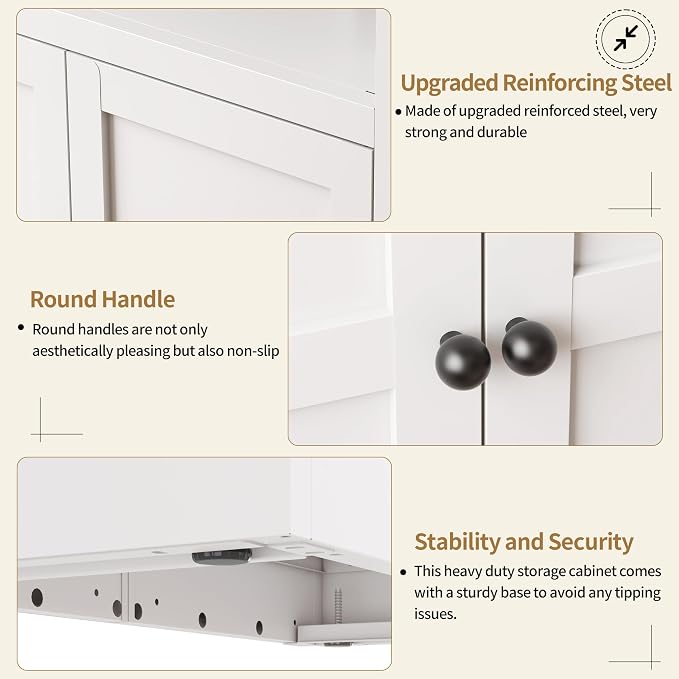 Kitchen Pantry Cabinet, 72" H Storage Cabinet with Glass Doors and Adjustable Shelves, Spacious Cupboard with 2 Handles, Metal Kitchen Cabinet for Dining Room, Living Room, White