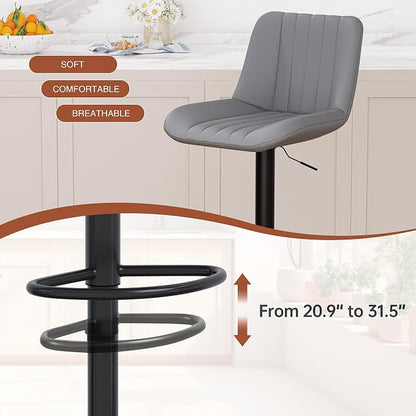 JAMFLY Modern Leather Bar Stools – Swivel & Height-Adjustable Bar Chairs with Footrest, Ergonomic Design for Kitchen Island, Home & Commercial Bar – Set of 6, Grey
