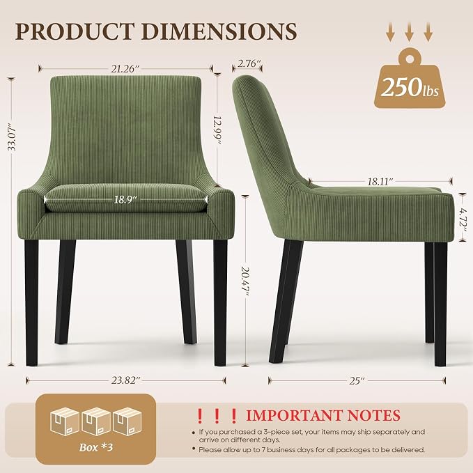 Modern Dining Room Chairs Set of 6 with Mid Back and Wood Legs, Upholstered Kitchen Chairs for Dining Room/Living Room, Light Green