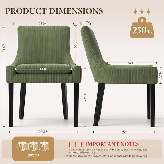 Modern Dining Room Chairs Set of 6 with Mid Back and Wood Legs, Upholstered Kitchen Chairs for Dining Room/Living Room, Light Green