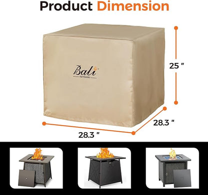 BALI OUTDOORS Square Durable Fire Pit Cover, 600D Heavy Duty with PVC Coating, Khaki, 28.3'' x 28.3'' x 25''