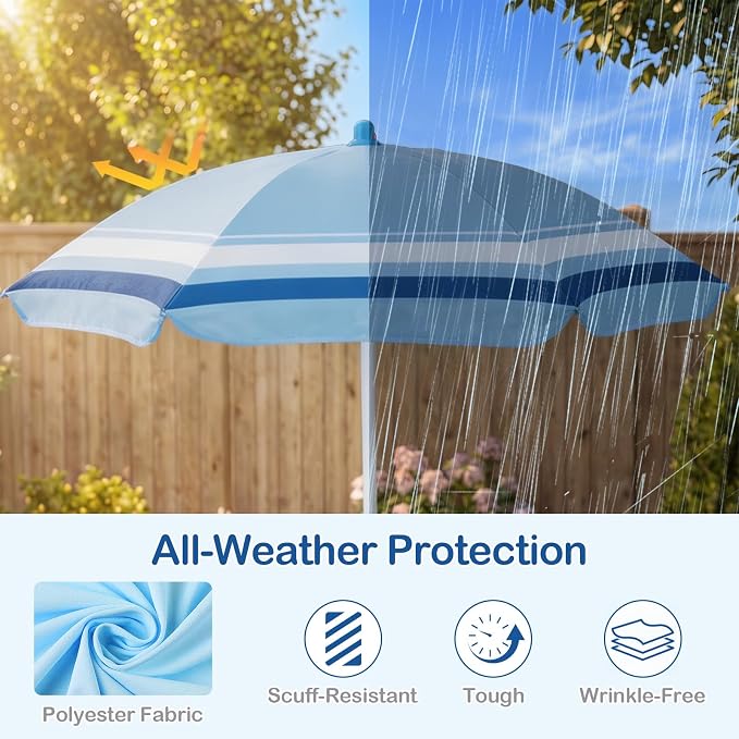 Olakids Kids Picnic Table, Outdoor Toddler Patio Furniture Set with 2 Folding Chairs Adjustable Foldable Umbrella for Garden Backyard Beach (Blue)