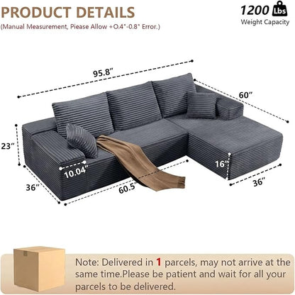 Sectional Couches for Living Room Cloud Couch Sofa with L-Shape Couch in a Box Upholstered Boneless Couchs Modern Modular Sectional Couch with Chaise (Dark Grey,B-3 Seater-Right-Facing Chaise-96inch)