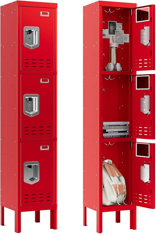 BUTISOW Metal Lockers - 66" Height Steel Lockers for Employees with 3 Door Storage Locker with Card Slot for Employees Gym School Home Office Garage - Assembly Required