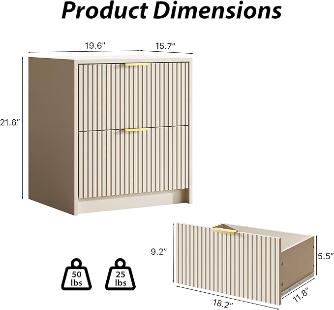 MAISONARIA 3-Piece Dresser Bedroom Set, 5 Drawer Dresser & 2 Drawer Nightstands with Gold Handles, Fluted Wood Chest of Drawers for Bedroom, Living Room, Entryway, Beige