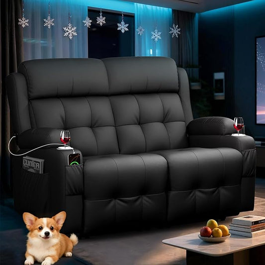Loveseat Recliner Sofa, Home Theater Seating with Massage, Reclining Loveseats with Console, Wall Hugger RV Couch Movie Theater Chairs, RV Furniture Sofas with USB, Cup Holders, Drawer for Gaming Room
