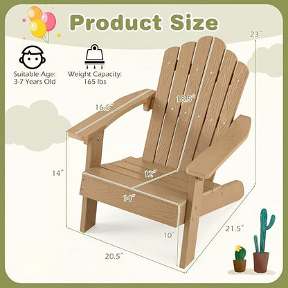 Giantex Kids Adirondack Chair, All-Weather HIPS Children's Outdoor Chair with Tilted High Backrest, Toddler Beach Chair for Garden Patio Backyard, Kids Lawn Chairs for Age 3-7 (2,Teak)