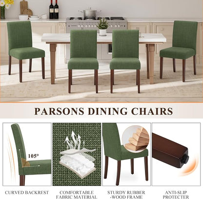MALOL Upholstered Dining Chairs Set of 2, Modern Fabric Dining Room Chair, Wooden Dining Chair, Kitchen Side Chairs, Farmhouse Dinner Chair with High Back for Kitchen, Green
