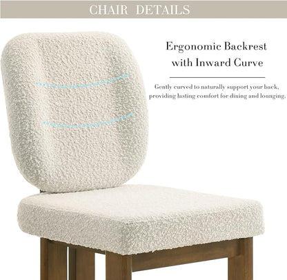CIMOTA Modern Boucle Dining Chairs Set of 6, Upholstered Armless Side Chairs with Ergonomic Curved Back/Walnut Wood Legs, Mid-Century Accent Chairs for Kitchen or Dining Room, Beige