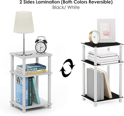 Furinno JUST Side Table, 3-Tier End Table, Open Shelves Night Stand, Bedside Table, Toolless Assembly, for Living Room, Bedroom, Bathroom, White(Espresso)