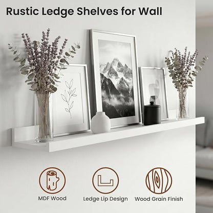 Axeman Picture Ledge Shelf | 20 Inch Floating Shelves Set of 4 | White Wall Shelves with Lip | White Picture Shelf for Wall with Ledge | Wood Photo Ledges for Living Room Bedroom