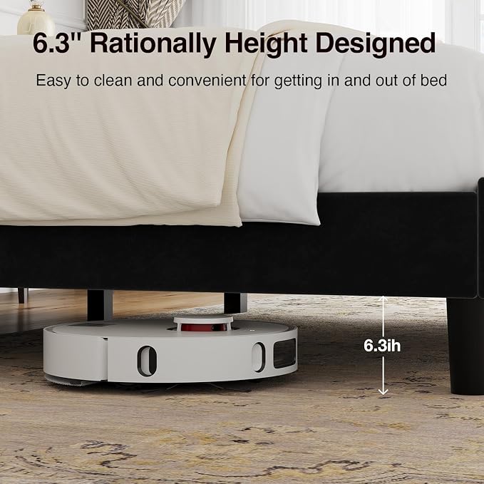 Novilla Queen Size Bed Frame, Queen Bed Frame with Headboard, Velvet Upholstered Wing Side Headboard, No Box Spring Needed, Heavy Duty Feet, Easy Assembly, Black Velvet