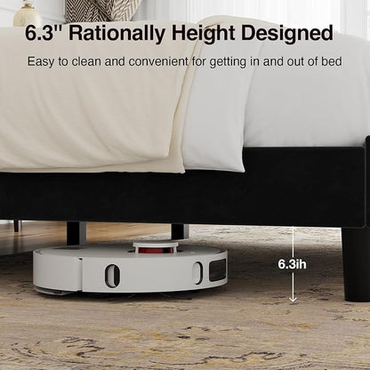 Novilla Queen Size Bed Frame, Queen Bed Frame with Headboard, Velvet Upholstered Wing Side Headboard, No Box Spring Needed, Heavy Duty Feet, Easy Assembly, Black Velvet