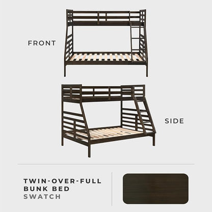 Lexicon Bunk Bed Twin Over Full, Wooden Bed Frame with Sturdy Ladder and Safety Guard Rails, Modern Space-Saving Design, for Bedroom/Guest Room, No Box Spring Needed, Dark Brown