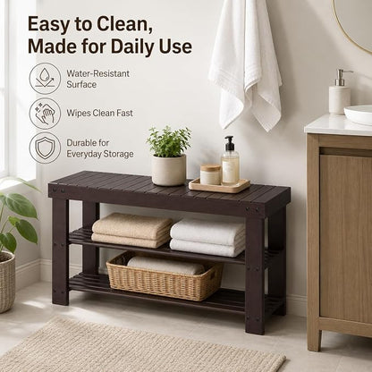Shoe Rack Bench, 3-Tier Shoe Storage Organizer for Entryway , Shoe Shelf for Small Spaces, Multi-Functional Side Table Plant Stand, Shoe Stand for Bedroom, Living Room, Closet, Front Door, Brown