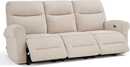 MCombo 87.8" Wall Hugger Power Reclining Sofa, 3-Seat Triple Recliner Couch with USB Ports, Rolled Arm Space Saving Recliner Sofa for Living Rooms Apartments RV, Fabric PR635M5 (Beige)