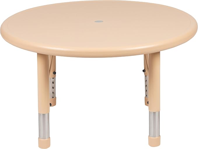 Flash Furniture Wren 33" Round Natural Plastic Height AdjusTable with Rounded Safety Corners Activity Table with Rounded Safety Corners