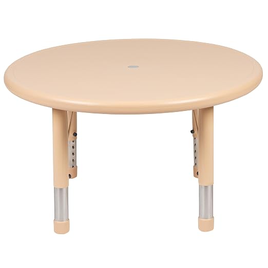 EMMA + OLIVER 33" Round Natural Plastic Height Adjustable Activity Table - School Table for 4