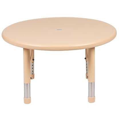 EMMA + OLIVER 33" Round Natural Plastic Height Adjustable Activity Table - School Table for 4