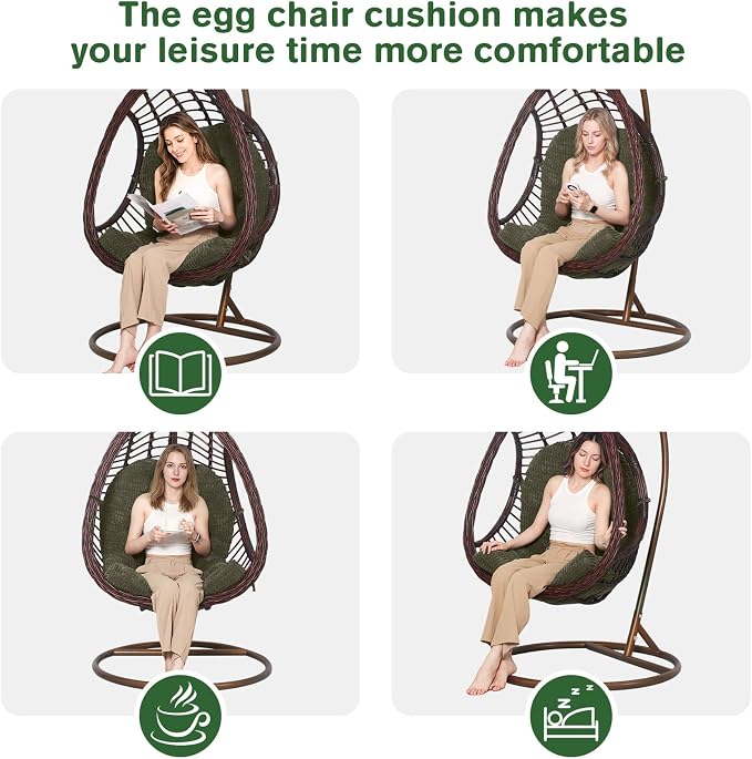 idee-home Egg Chair Cushion Replacement, Tufted Hanging Egg Chair Cushions | Oversized Wicker Swing Cushion with Corduroy Cover for Indoor Hammock Basket Chair, Green (Chair Not Included), 48x32 Inch