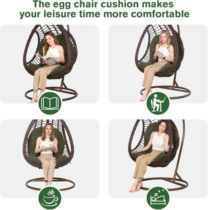 idee-home Egg Chair Cushion Replacement, Tufted Hanging Egg Chair Cushions | Oversized Wicker Swing Cushion with Corduroy Cover for Indoor Hammock Basket Chair, Green (Chair Not Included), 48x32 Inch