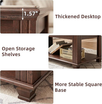 SAVOR LIFE Farmhouse Coffee Table and TV Stand Set of 2, Rustic Wood Living Room Table Set 2 with Center Table, TV Console for Living Room, Walnut