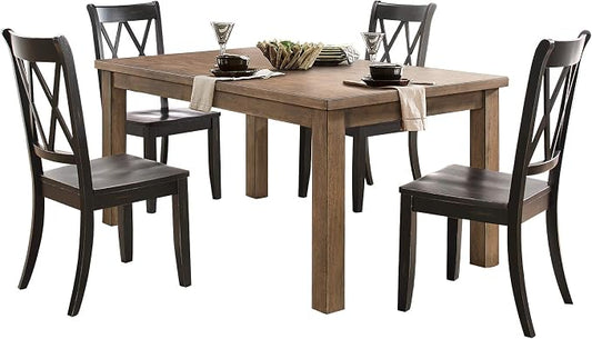 Lexicon Janina 5-Piece Dining Table Set - 66" Wood Kitchen & Dining Room Table with 4 Double X-Back Chairs, Rustic Farmhouse Rectangular Dining Set for Breakfast Nook & Family Meals, Black