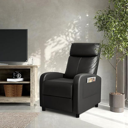 Homall Recliner Chair, Recliner Sofa for Adults, Recliners Home Theater Seating with Lumbar Support, Reclining Sofa Chair for Living Room (Leather, Dark Black)