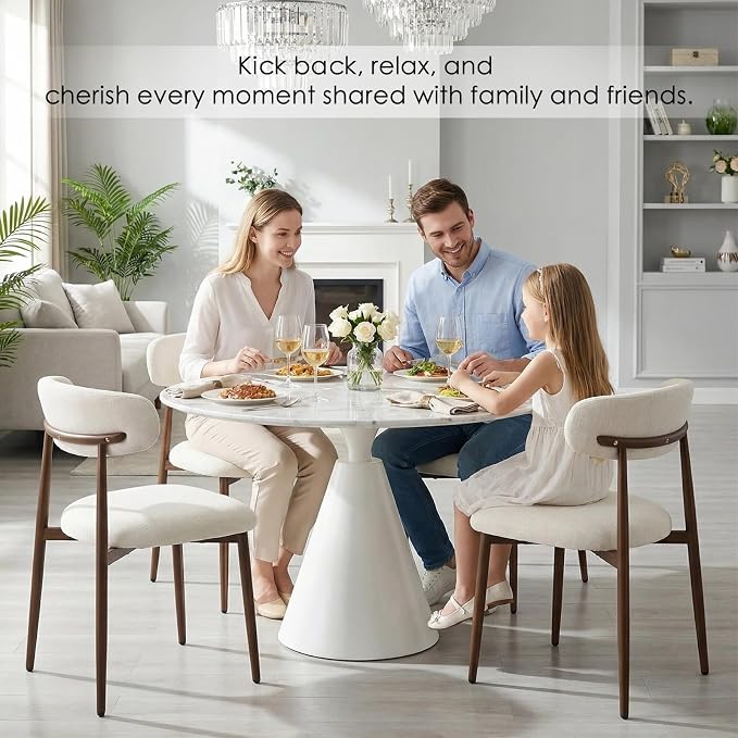 Furniliving Mid Century Modern Dining Chairs Set of 6, 300 lbs Capacity Upholstered Linen Kitchen Chairs with Walnut Grain Metal Legs and Ergonomic Curved Back, Beige(Walnut/Linen)