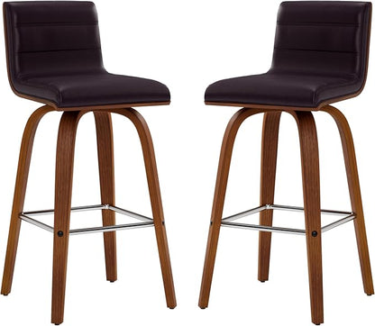 Vienna 26" Swivel Counter Stool in Walnut Wood Finish with Brown Faux Leather - Set of 2