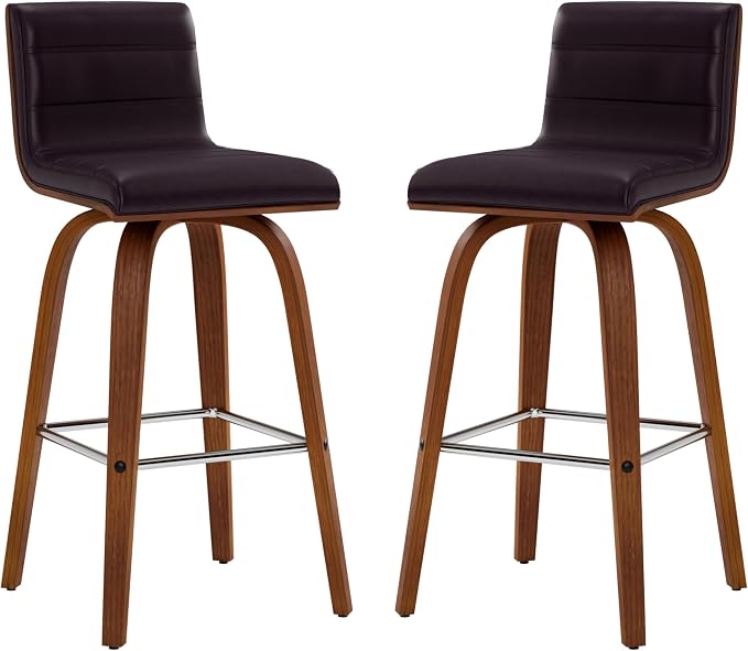 Armen Living Vienna 26" Counter Height Swivel Brown Faux Leather and Walnut Wood Bar Stool
