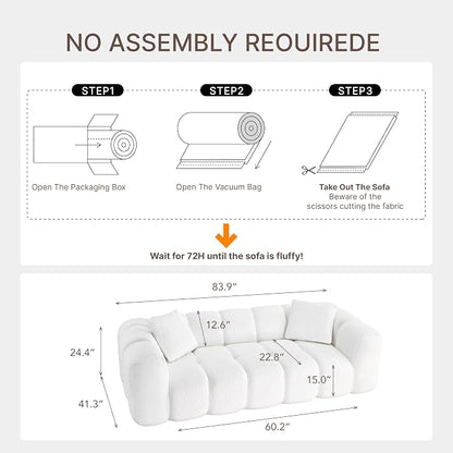 KISLOT 84" Boneless Couch No Assembly Required Loveseat Sofa Modern Deep Seat Cloud Couch Modern Compressed Sofa Oversized Upholstered 3-Seater for Living Room Bedroom
