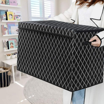 Toy Chest Box Storage Bins for Boys Girls, Kids Large Collapsible Sturdy Container Organizer with Fabric Flip-Top Lid & Handles for Clothes, Blanket, Nursery, Playroom, Bedroom 24.5x13x16 (Black)
