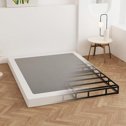 Maenizi Cal King Box Spring 4 Inch Low Profile, Heavy Duty Metal Box Spring Bed Base with Fabric Cover, Mattress Foundation, Easy Assembly, Noise Free, Black