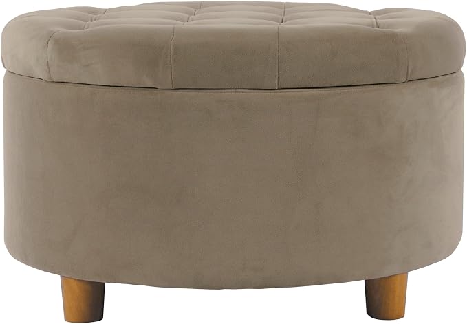 HomePop 28" Button Tufted Velvet Round Storage Ottoman - Fawn Velvet