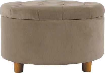 HomePop 28" Button Tufted Velvet Round Storage Ottoman - Fawn Velvet