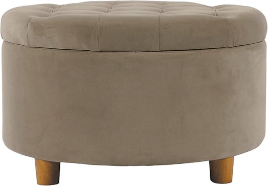 HomePop 28" Button Tufted Velvet Round Storage Ottoman - Fawn Velvet