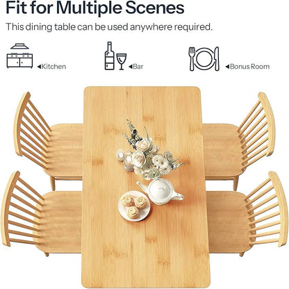 HOOBRO Dining Table, Bamboo Dining Room Table for 4-6, 47.2" Rectangle Kitchen Table, Easy to Assemble, for Dining Room, Living Room, Office, Kitchen, Apartment, Natural YL120CZ01