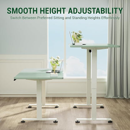 Veken 55 Inch Large Electric Standing Desk, 4 Memory Heights Adjustable,Sit to Stand Up, Work Home Office Computer Table for Study, Walking Pad, Writing, and Games, Wooden Desktop Desks, Green