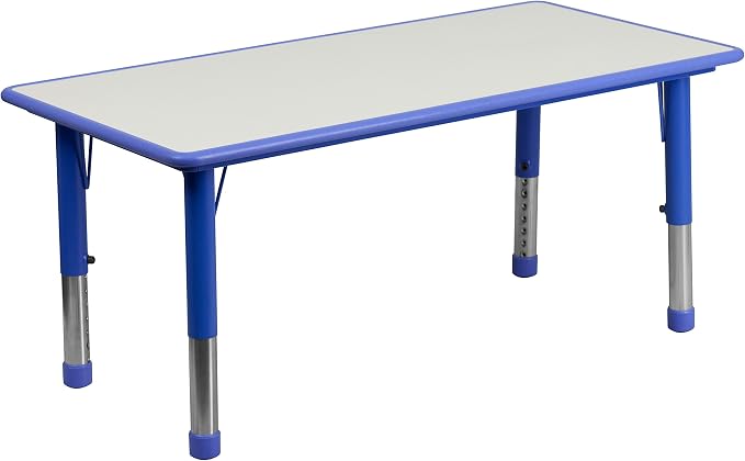 EMMA + OLIVER Adjustable Kids Activity Table for Home Use, Height-Adjustable Classroom Table for Kids, 23.625" W x 47.25" D x 14.5-23.5" H, Blue