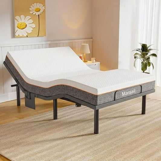 AMADA HOMEFURNISHING Queen Adjustable Bed Frame and 10 Inch Gel Memory Foam Mattress Set, Head & Foot Incline, Wireless Remote, USB Ports, LED Night Light