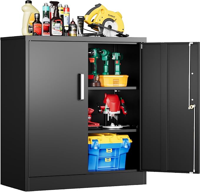 Metal Garage Storage Cabinet with Doors and Adjustable Shelves, 35.4" Locker Organizer Steel Garage Cabinets, Lockable File Cabinet for Home, Office, Warehouse, Tools