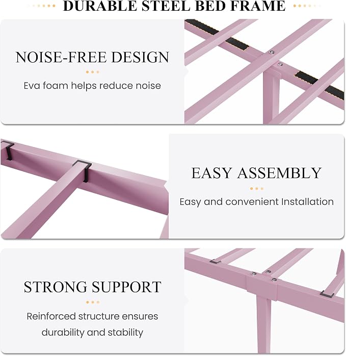 SHA CERLIN Queen Size Bed Frame for Kids,Metal Bed Frame with Butterfly Pattern Design Headboard and Footboard,No Box Spring Needed,Easy Assembly,Pink